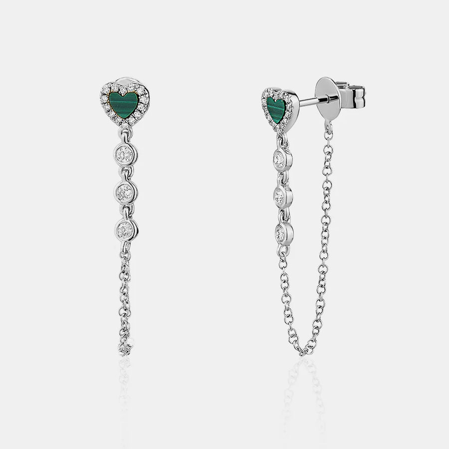 Boucles d'oreilles en chaîne en forme de cœur bordé de diamants