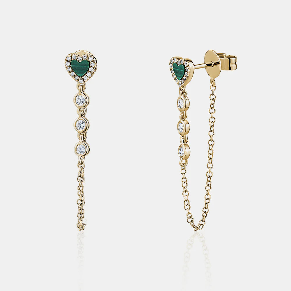 Diamond Border Heart Chain Earrings