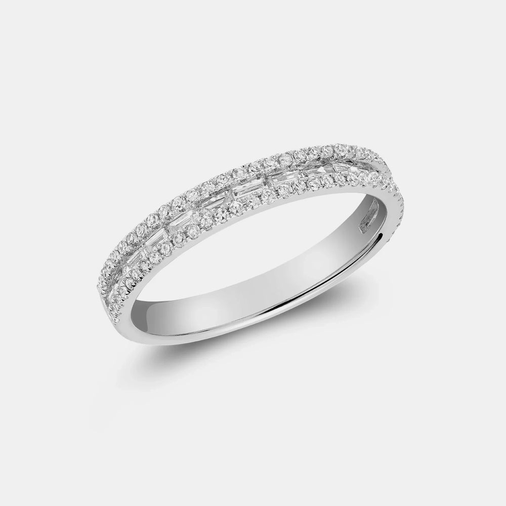 Thin Diamond Border Baguette Ring - 14K White Gold