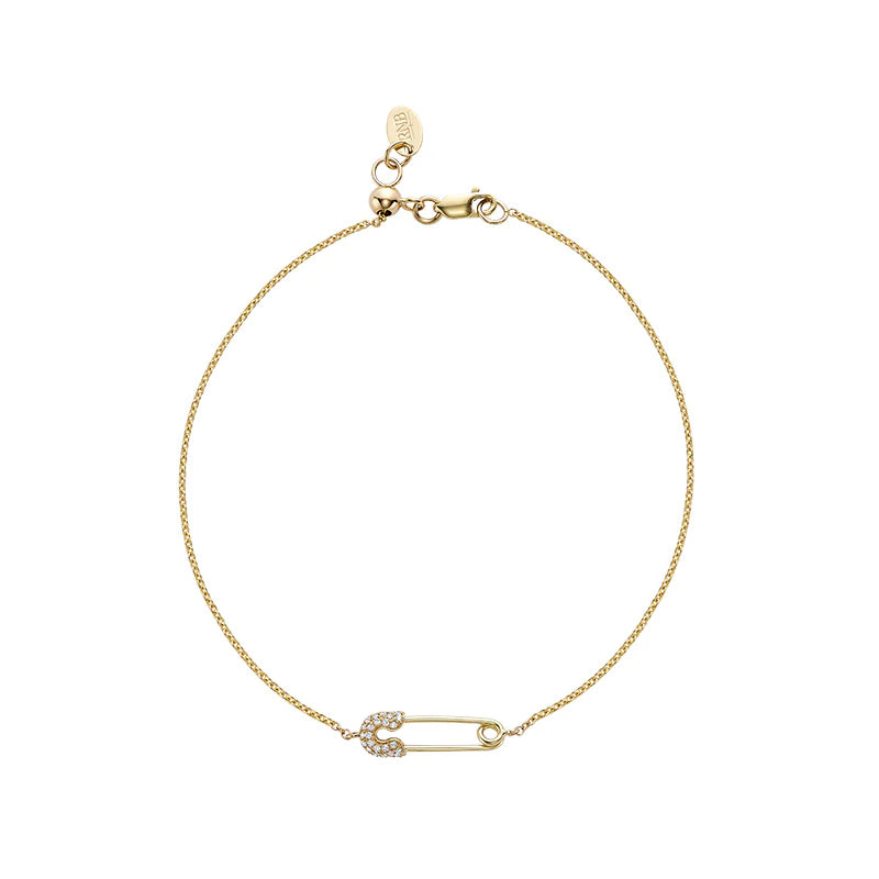 Diamond Safety Pin Bracelet - Yellow Gold