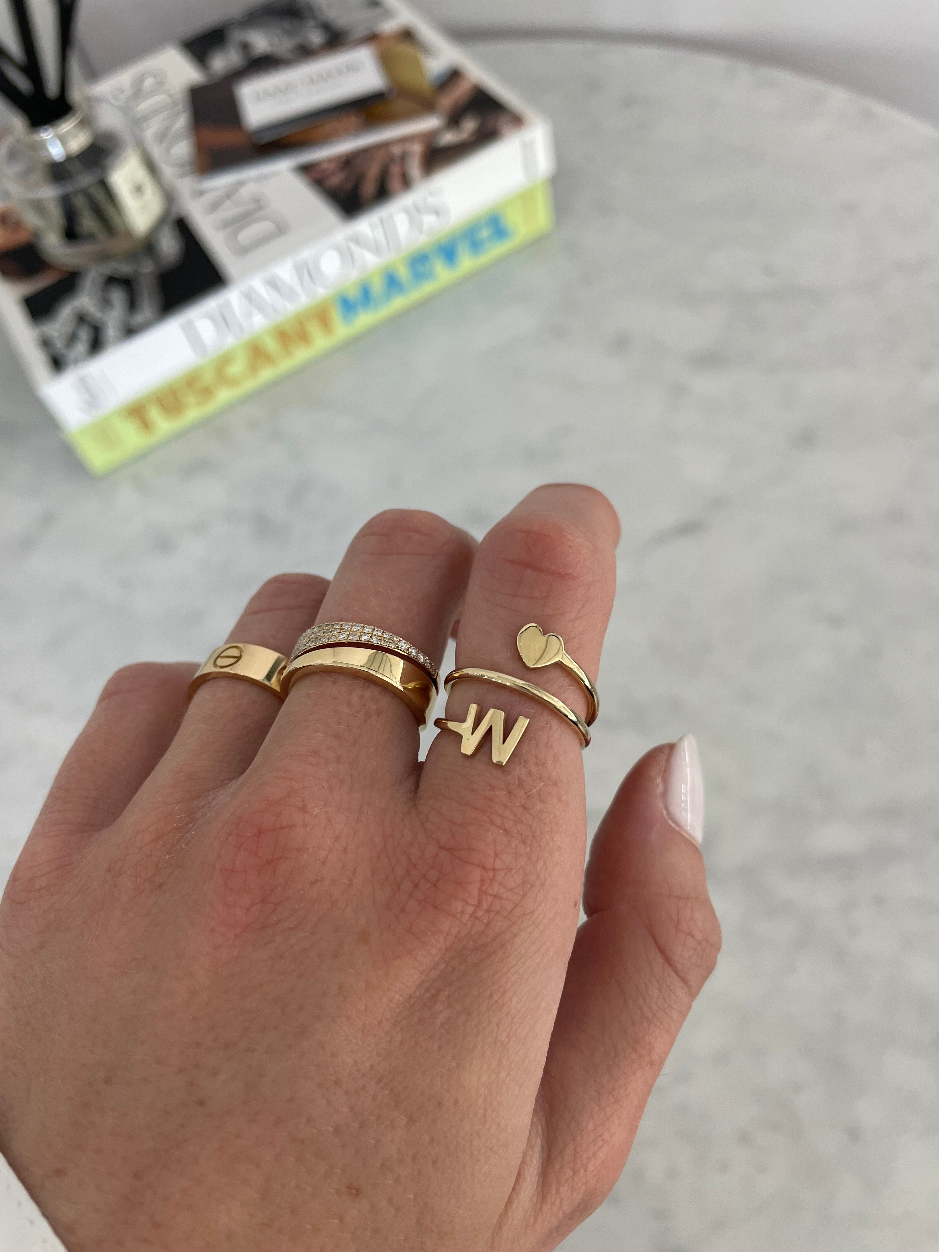 Spiral Ring with Heart and Initial