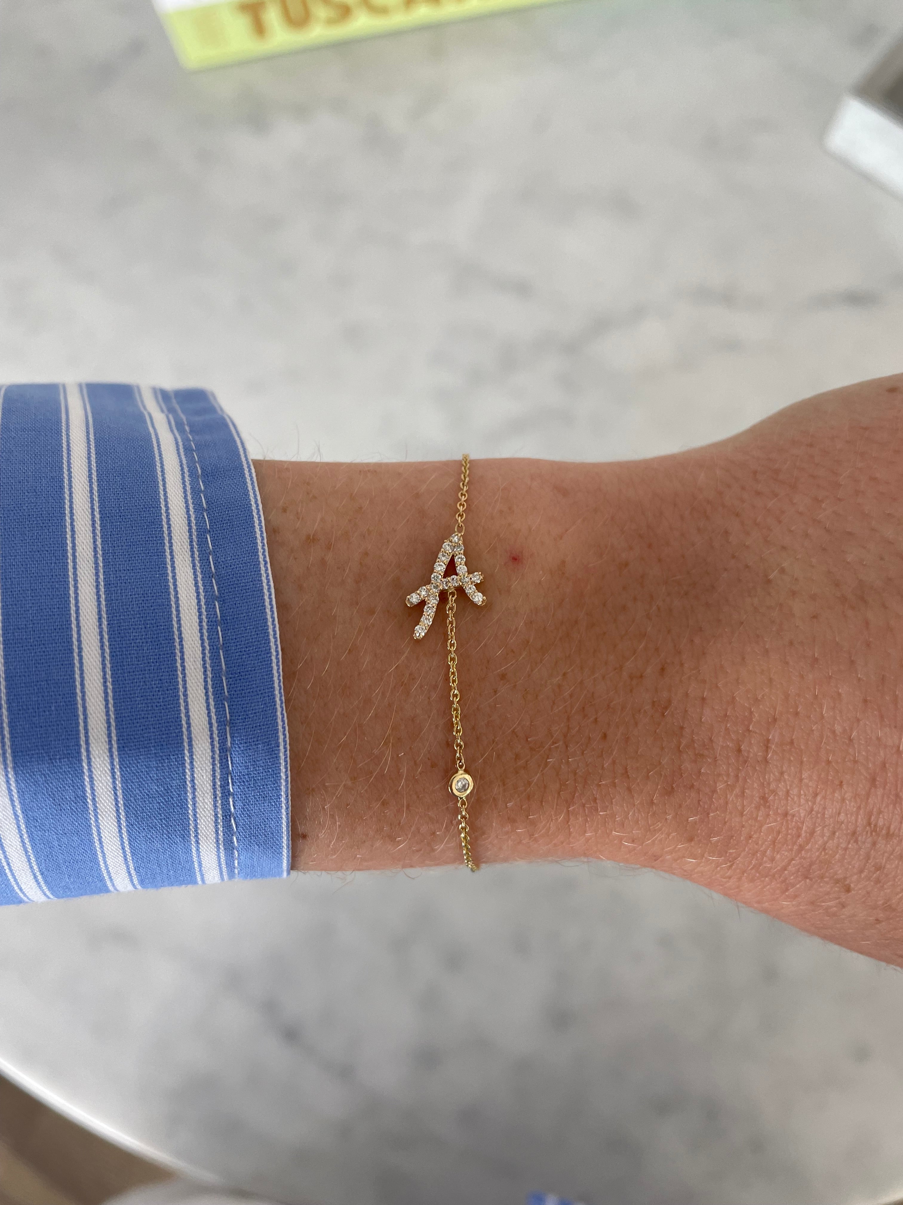 Diamond Cursive Initial Bracelet with Diamond Bezel