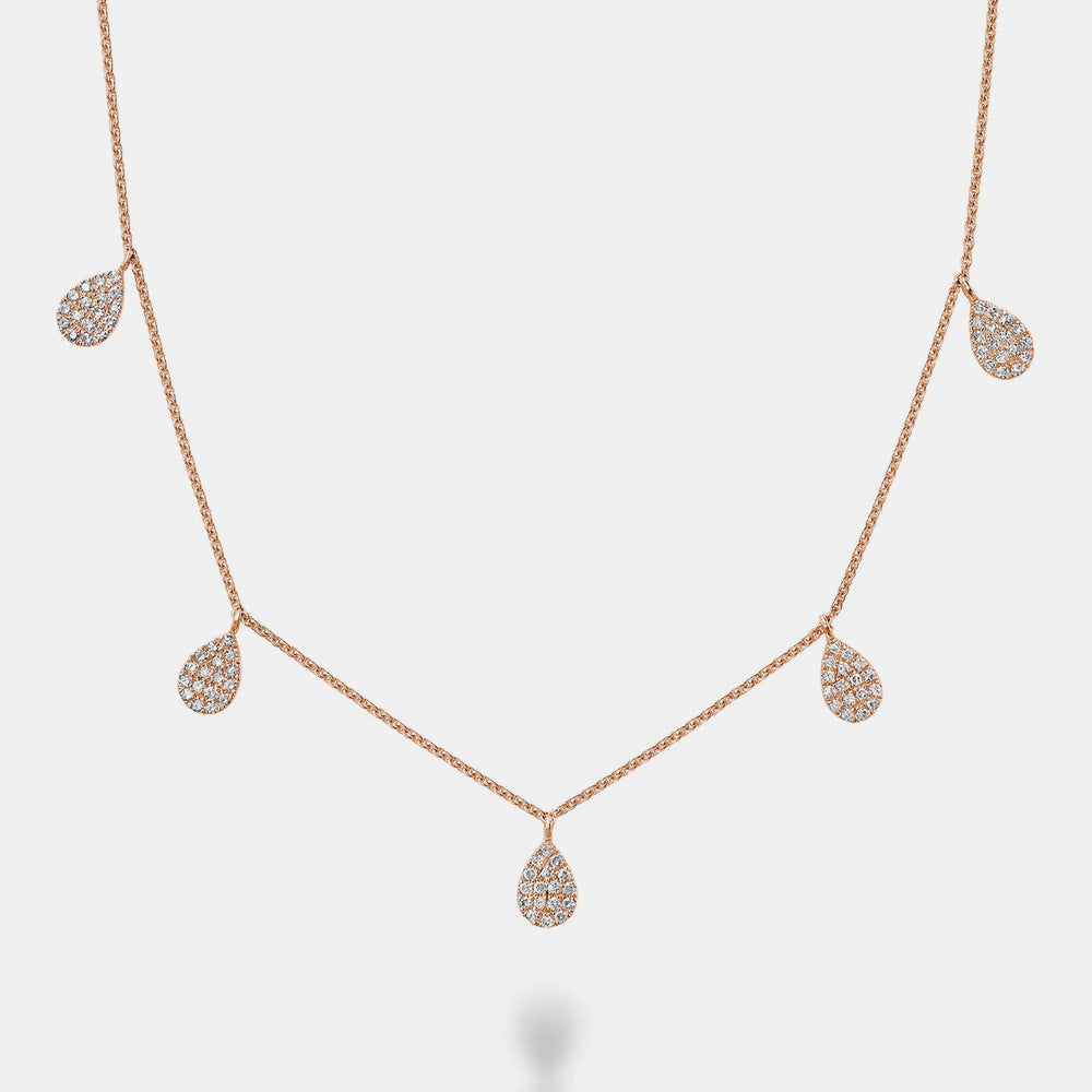 Dangling Pavé Pear Necklace - 14K Rose Gold