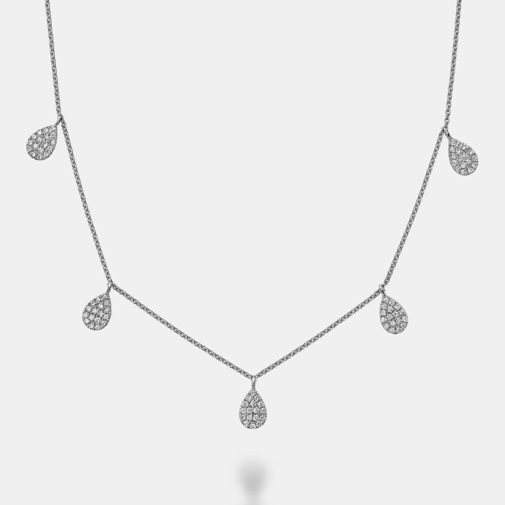 Dangling Pavé Pear Necklace - 14K White Gold