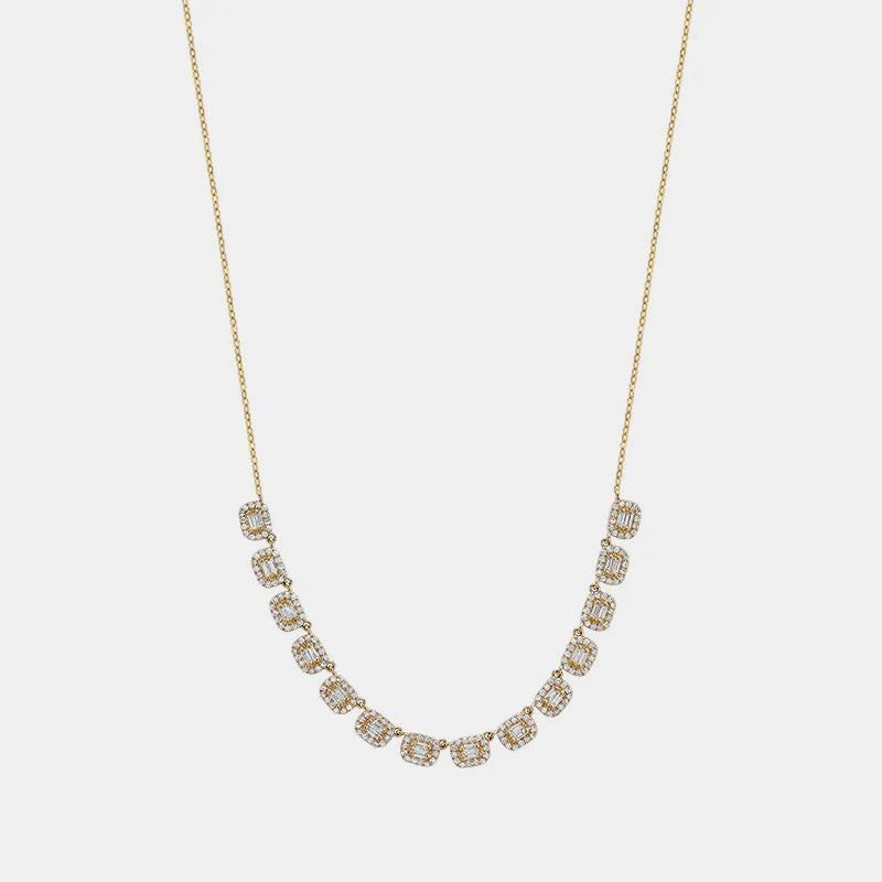 Multiple Diamond Baguette Necklace - 14K Yellow Gold