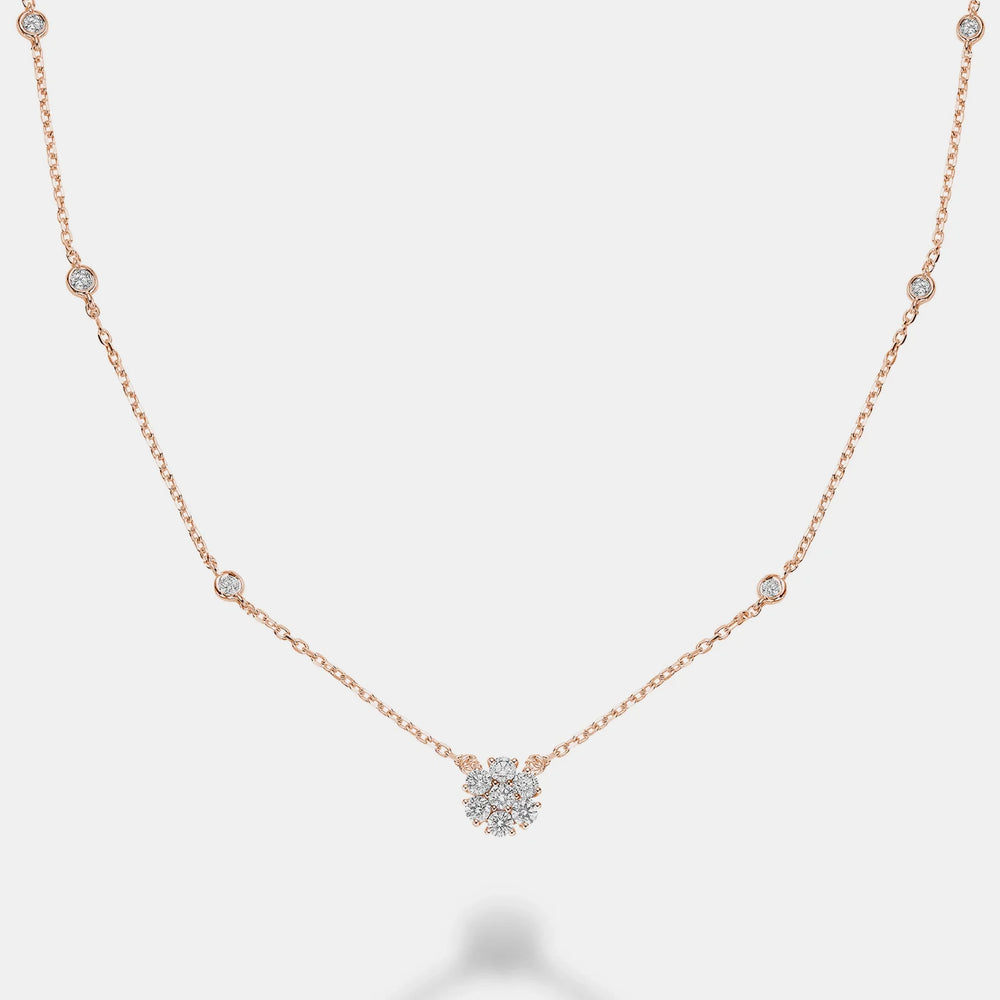Flower Pendant Diamonds by the Yard Necklace - 14K Rose Gold