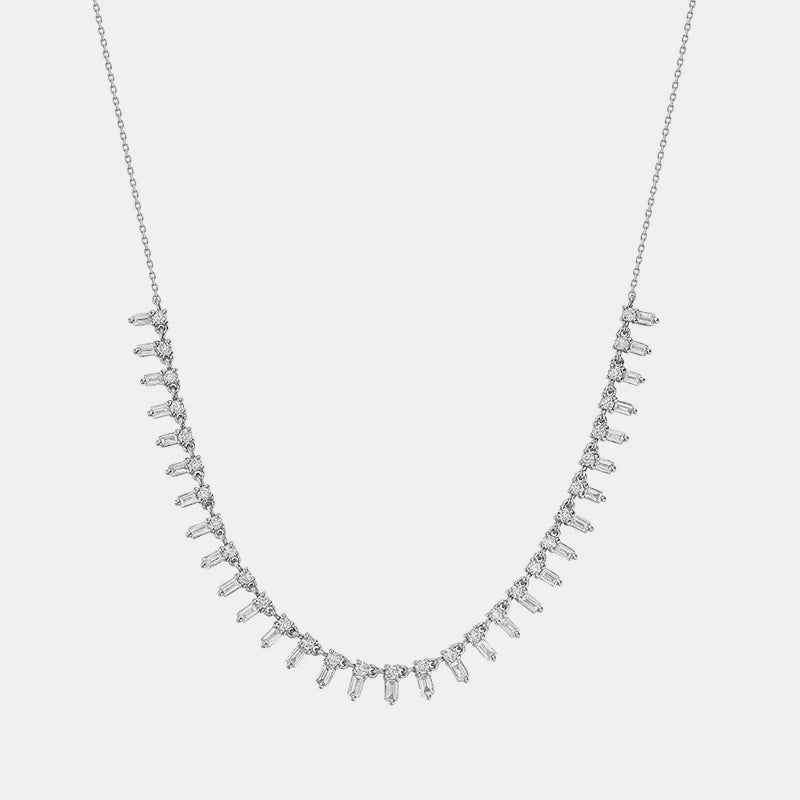 Mini Baguette Necklace - 14K White Gold