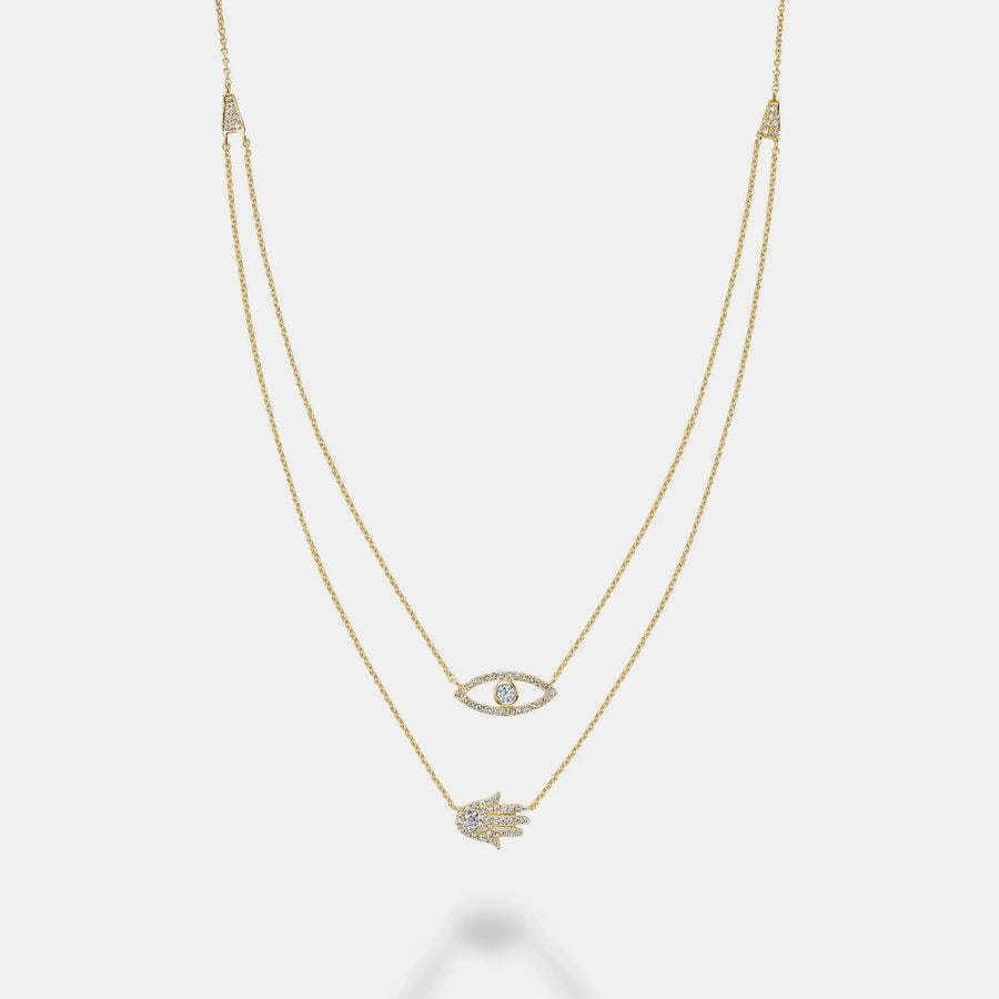 Collier double rangée d'yeux maléfiques Hamsa