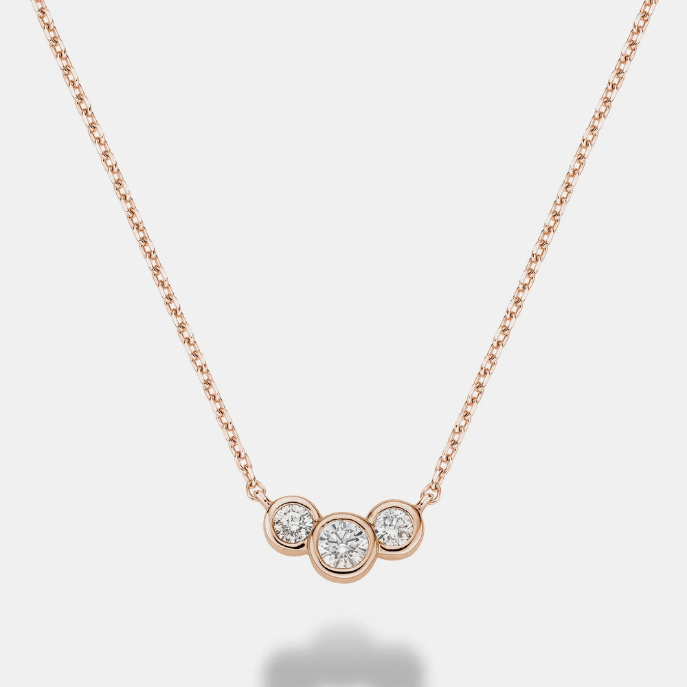 Mini Graduated Bezel Set Diamond Necklace - 14K Rose Gold