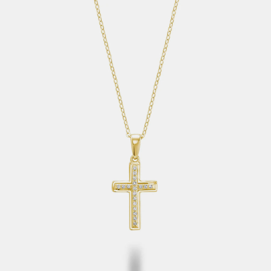 Border Diamond Gold Cross Necklace