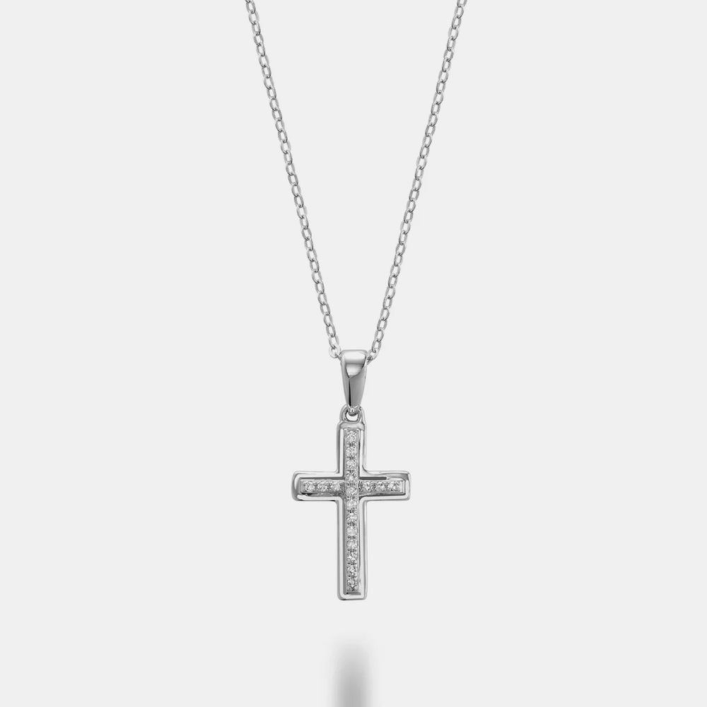 Border Diamond Gold Cross Necklace - 10K White Gold