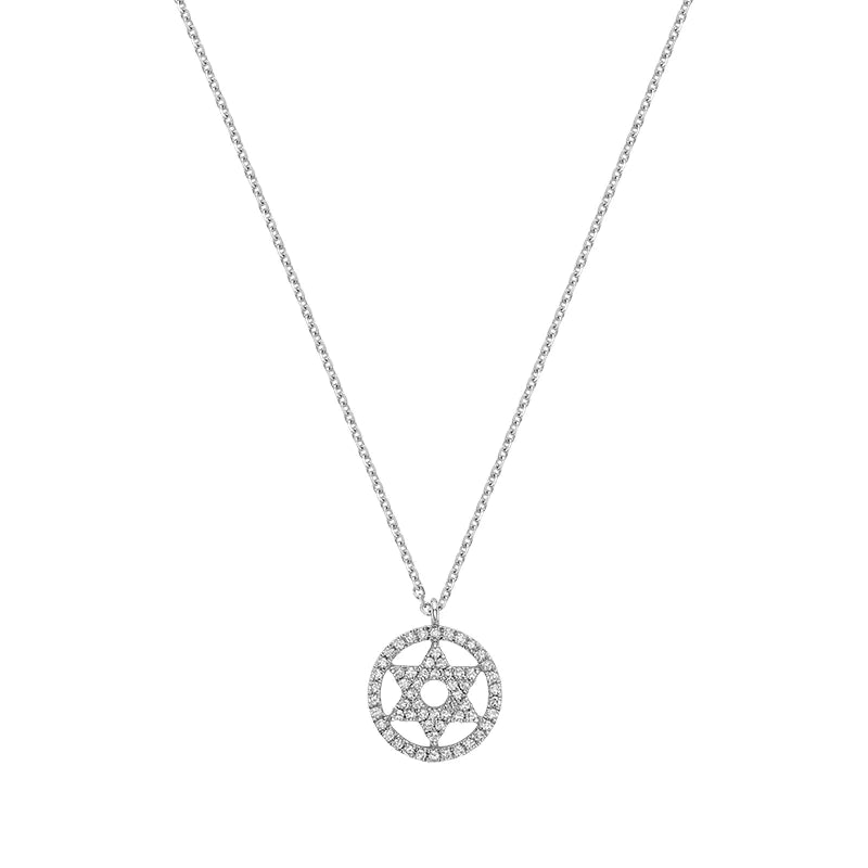 Cut-Out Diamond Star of David Necklace - 14K White Gold