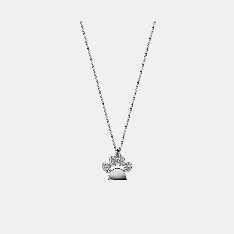 Semi Diamond Paw Necklace - 14K White Gold