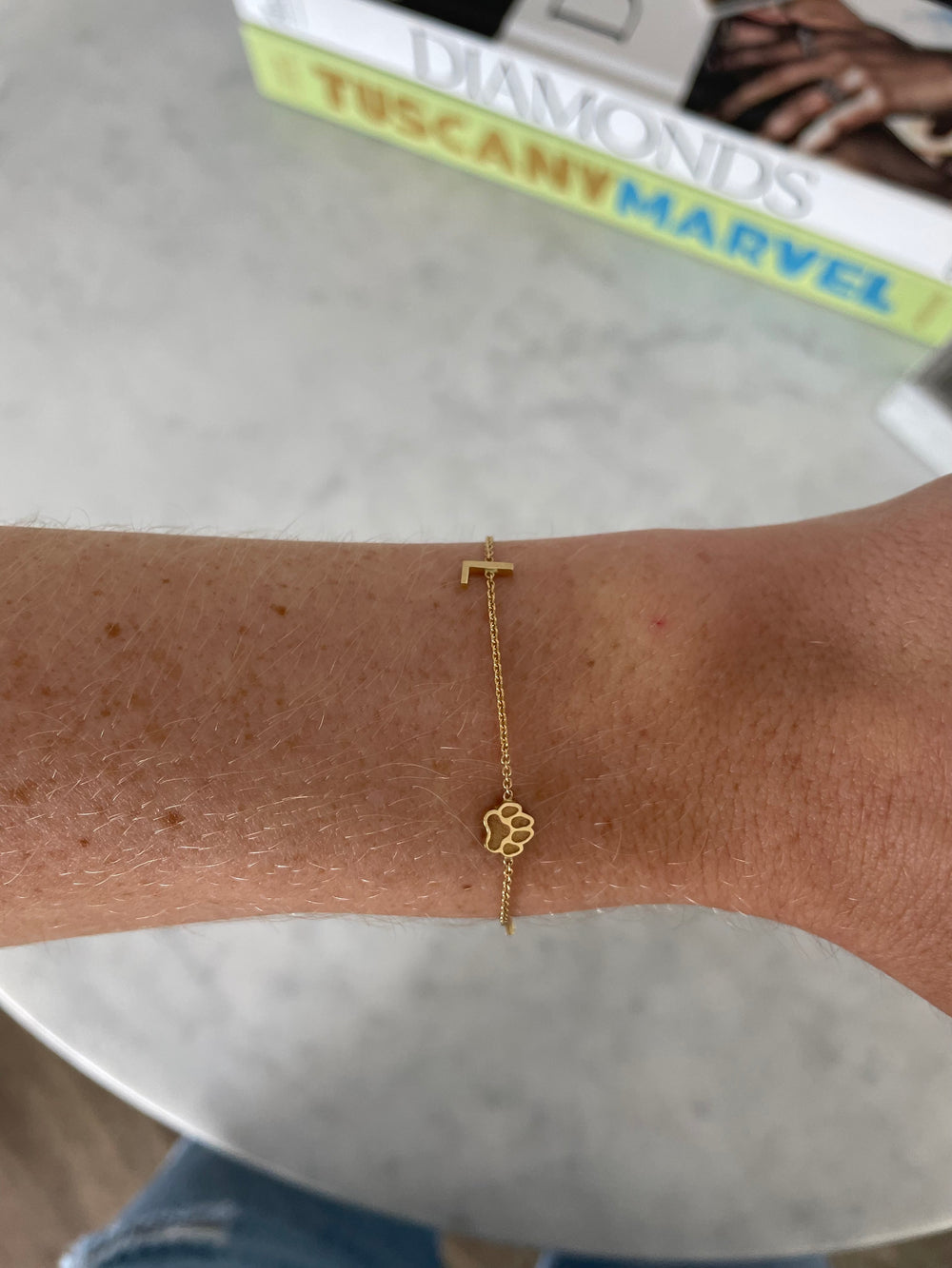 Mini Paw Initial Bracelet - 14K Yellow Gold
