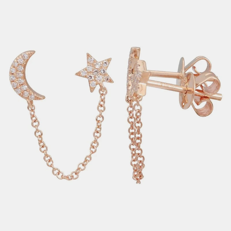 Boucle d'Oreille Demi Lune et Étoile 