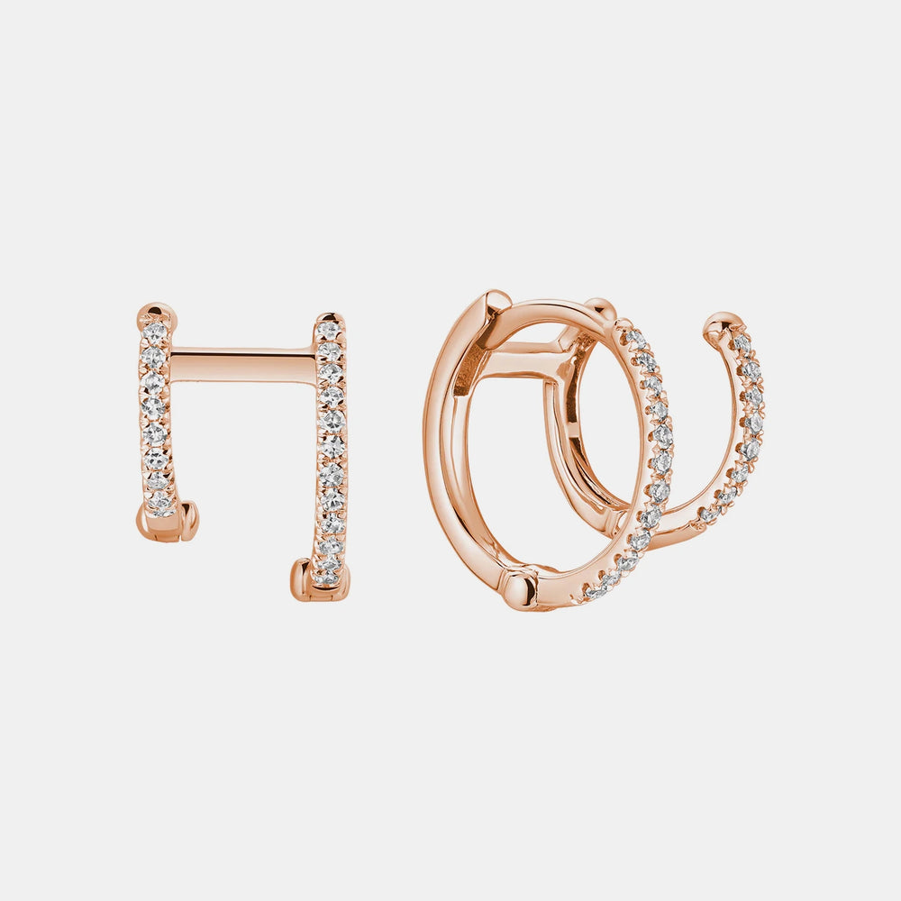 Double Diamond Lobe Earrings - 14K Rose Gold