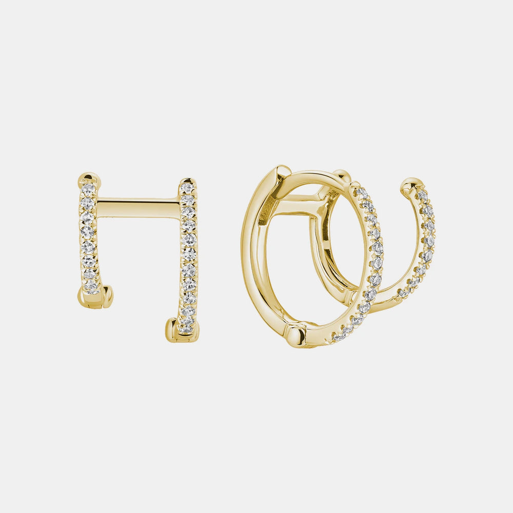 Double Diamond Lobe Earrings - 14K Yellow Gold