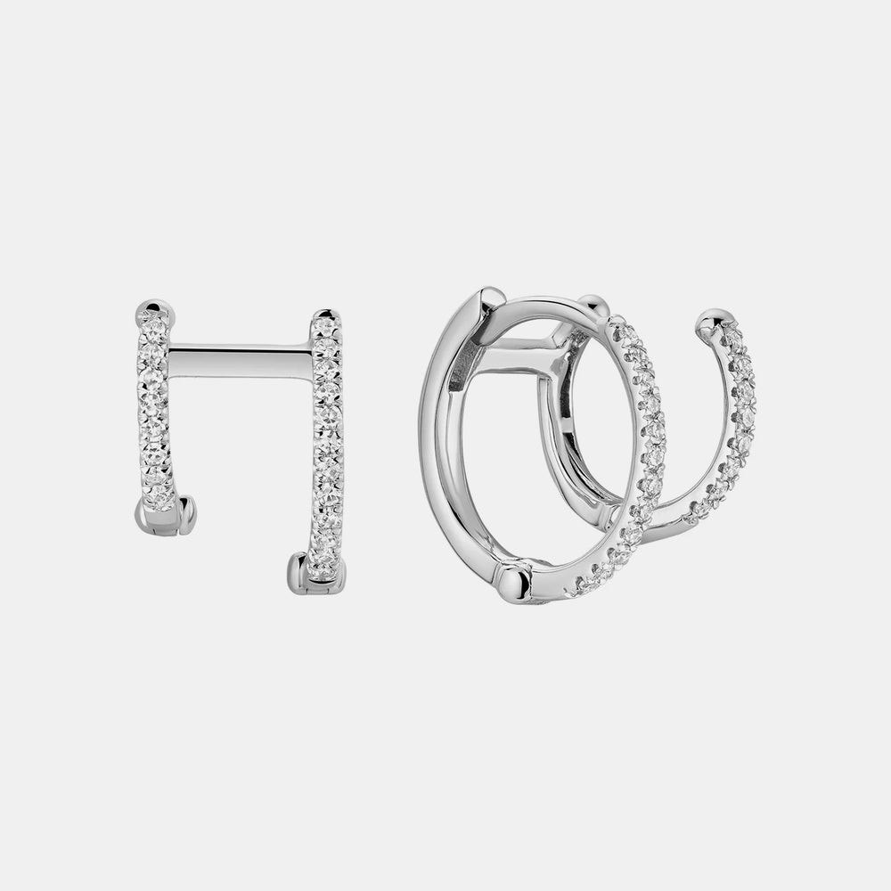 Double Diamond Lobe Earrings - 14K White Gold