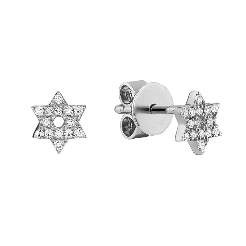 Mini Diamond Star Of David Studs - 14K White Gold