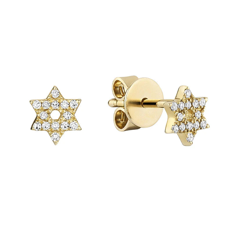 Mini Diamond Star Of David Studs - 14K Yellow Gold