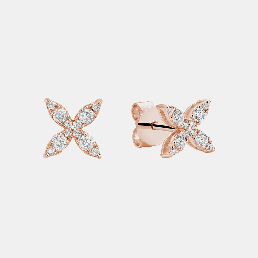 Diamond Flower Studs - 14K Rose Gold