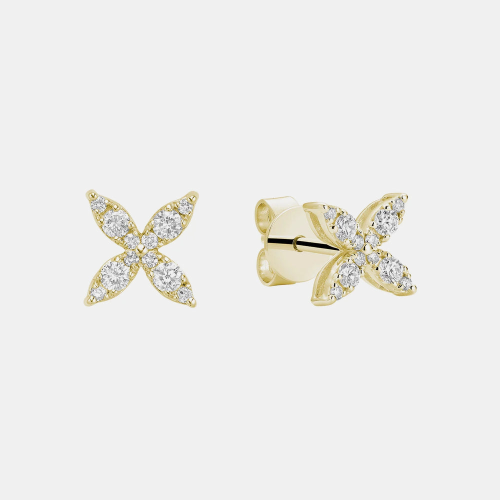 Diamond Flower Studs - 14K Yellow Gold