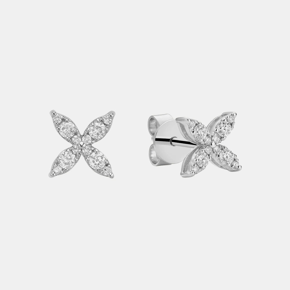 Diamond Flower Studs - 14K White Gold