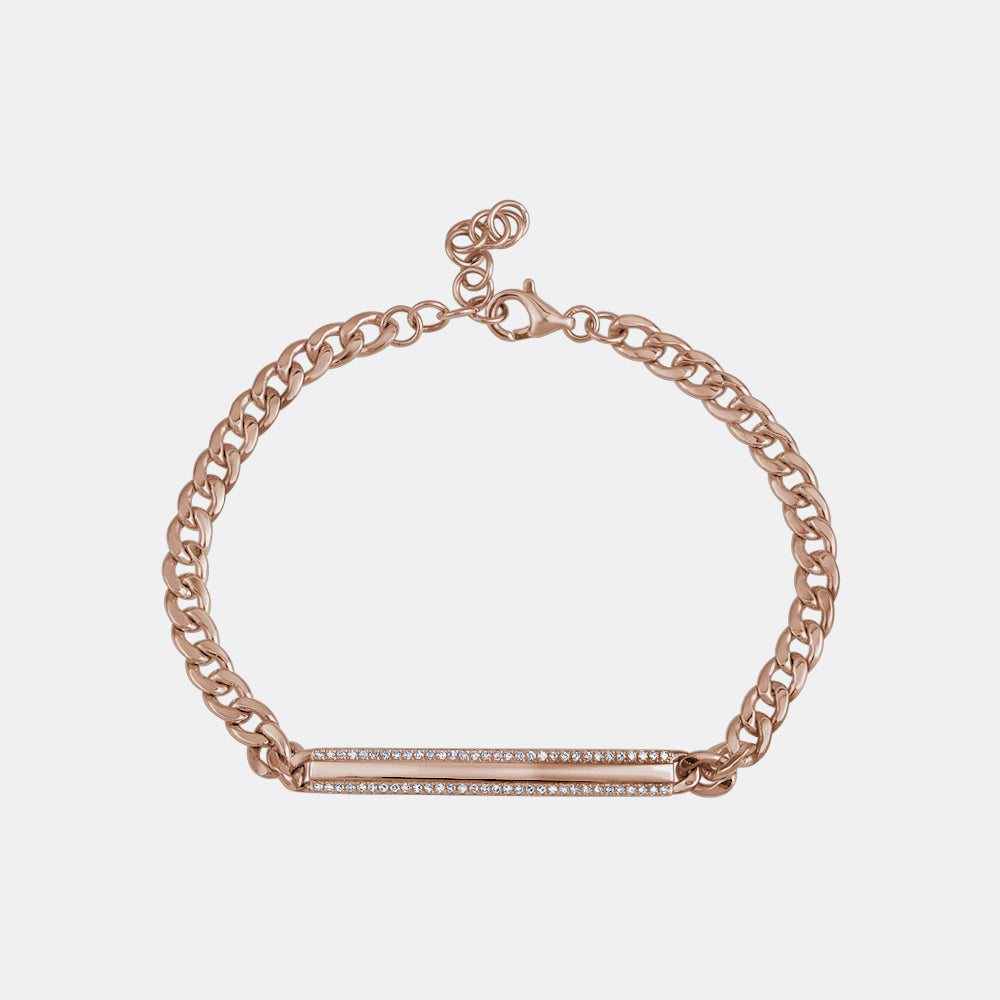 Diamond Bar Bracelet with Cuban Link Chain