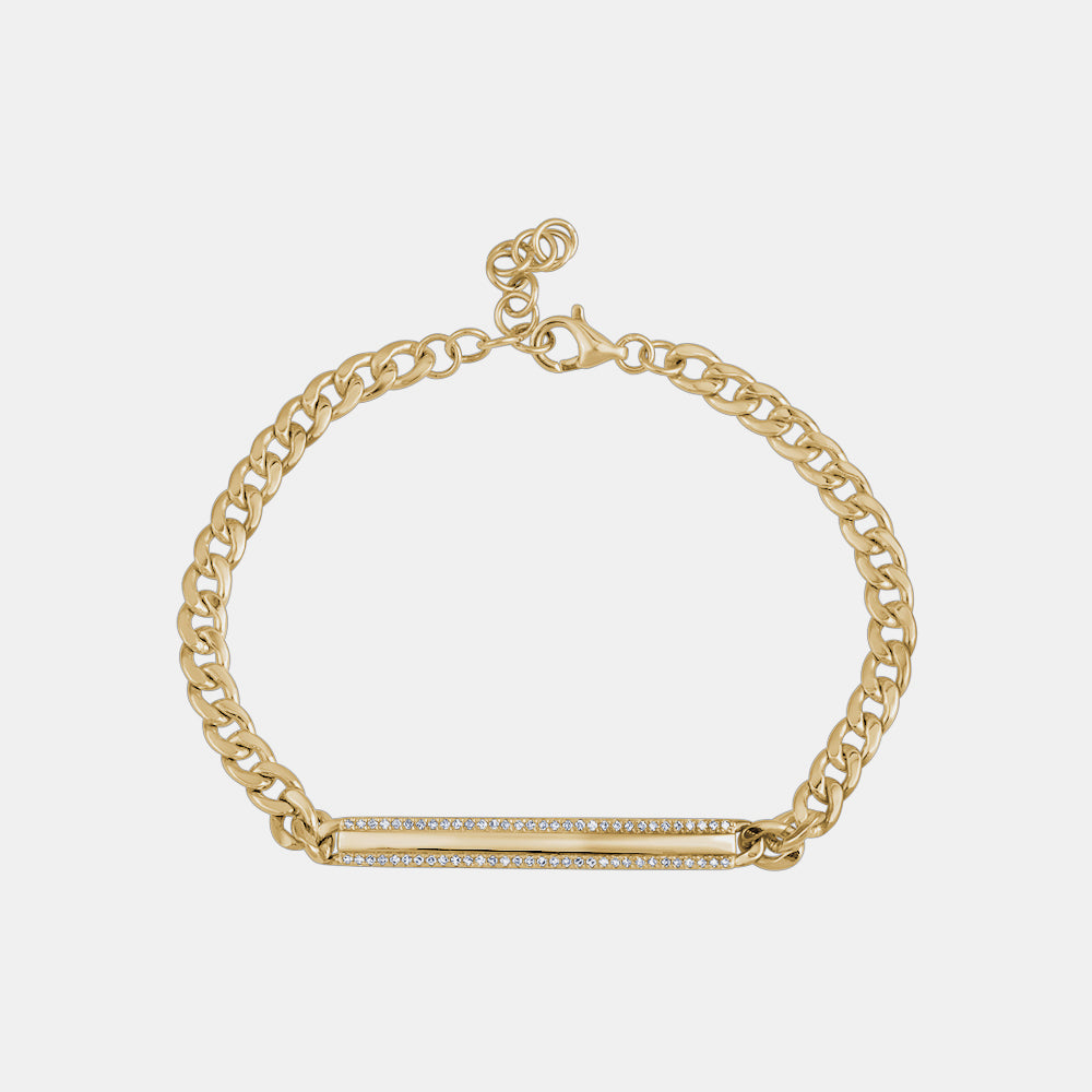 Diamond Bar Bracelet with Cuban Link Chain