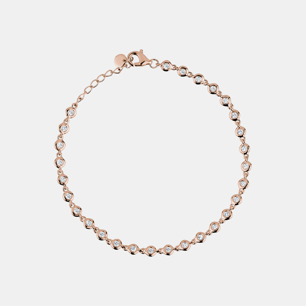 Round Bezel Set Diamond Bracelet - 14K Rose Gold