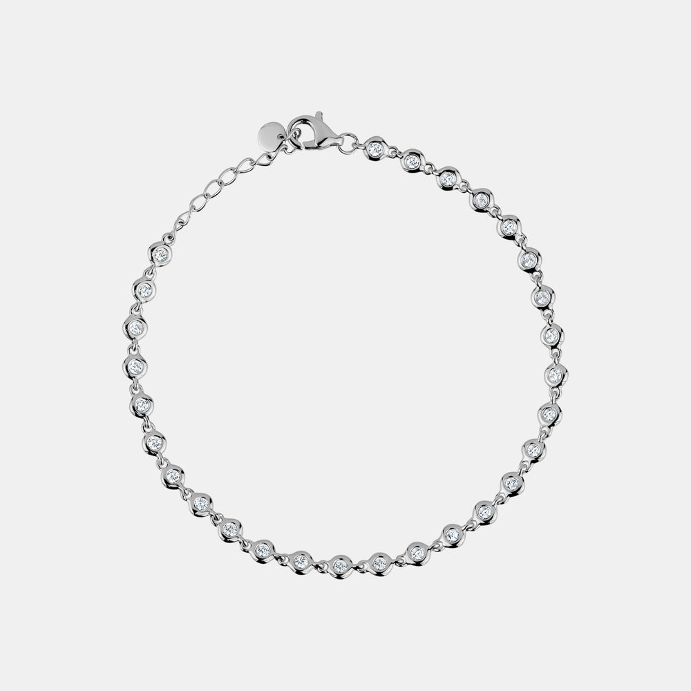 Round Bezel Set Diamond Bracelet - 14K White Gold