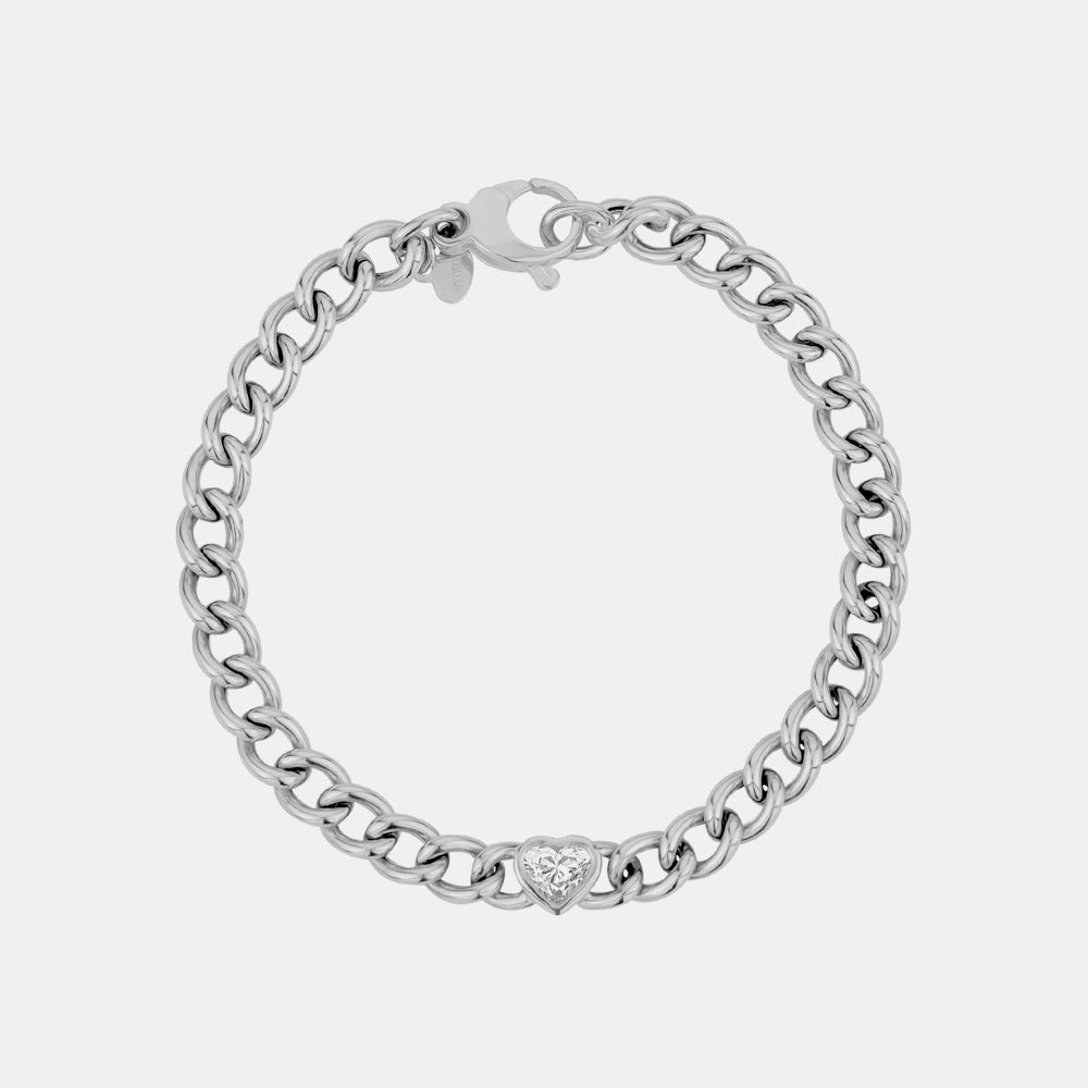 Bezel-Set Heart Shaped Diamond Curb Bracelet