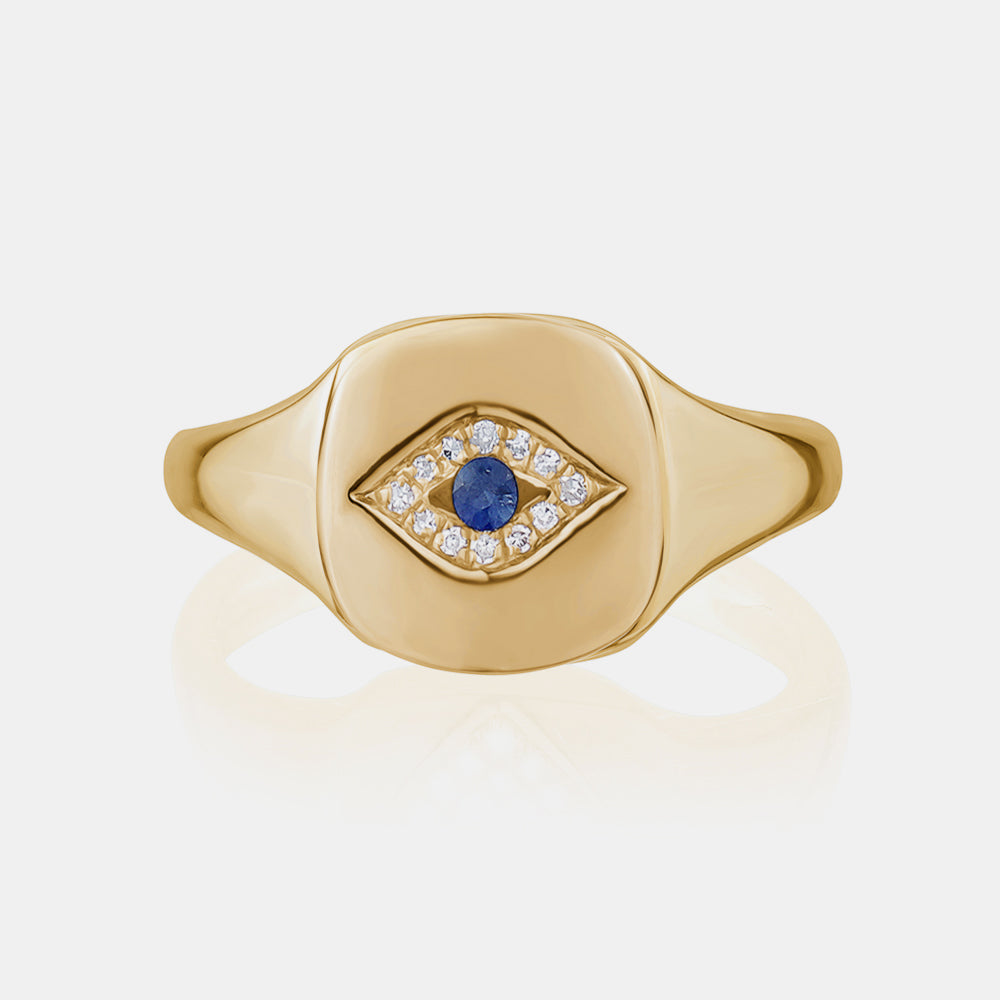 Diamond Evil Eye Signet Ring