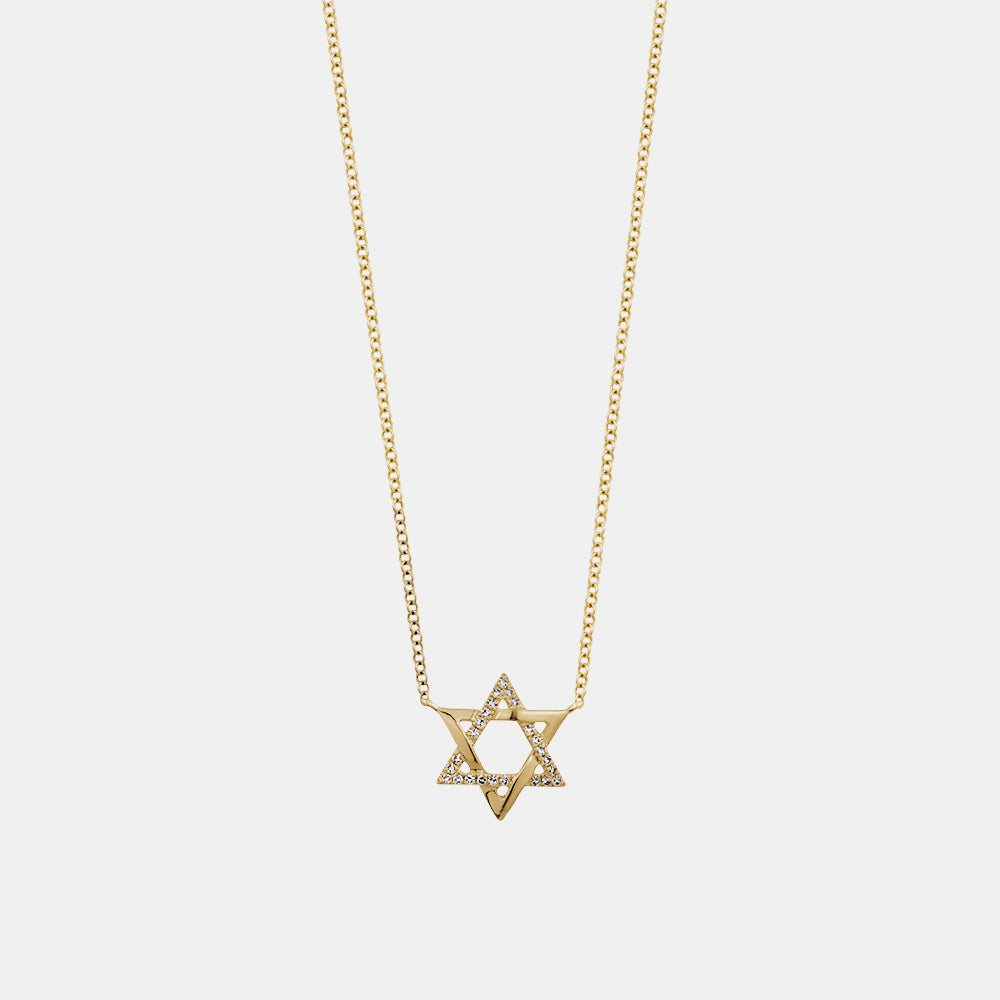 Half Diamond Star Of David Necklace