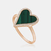 Bague à cœur en malachite bordée de diamants