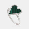 Bague à cœur en malachite bordée de diamants