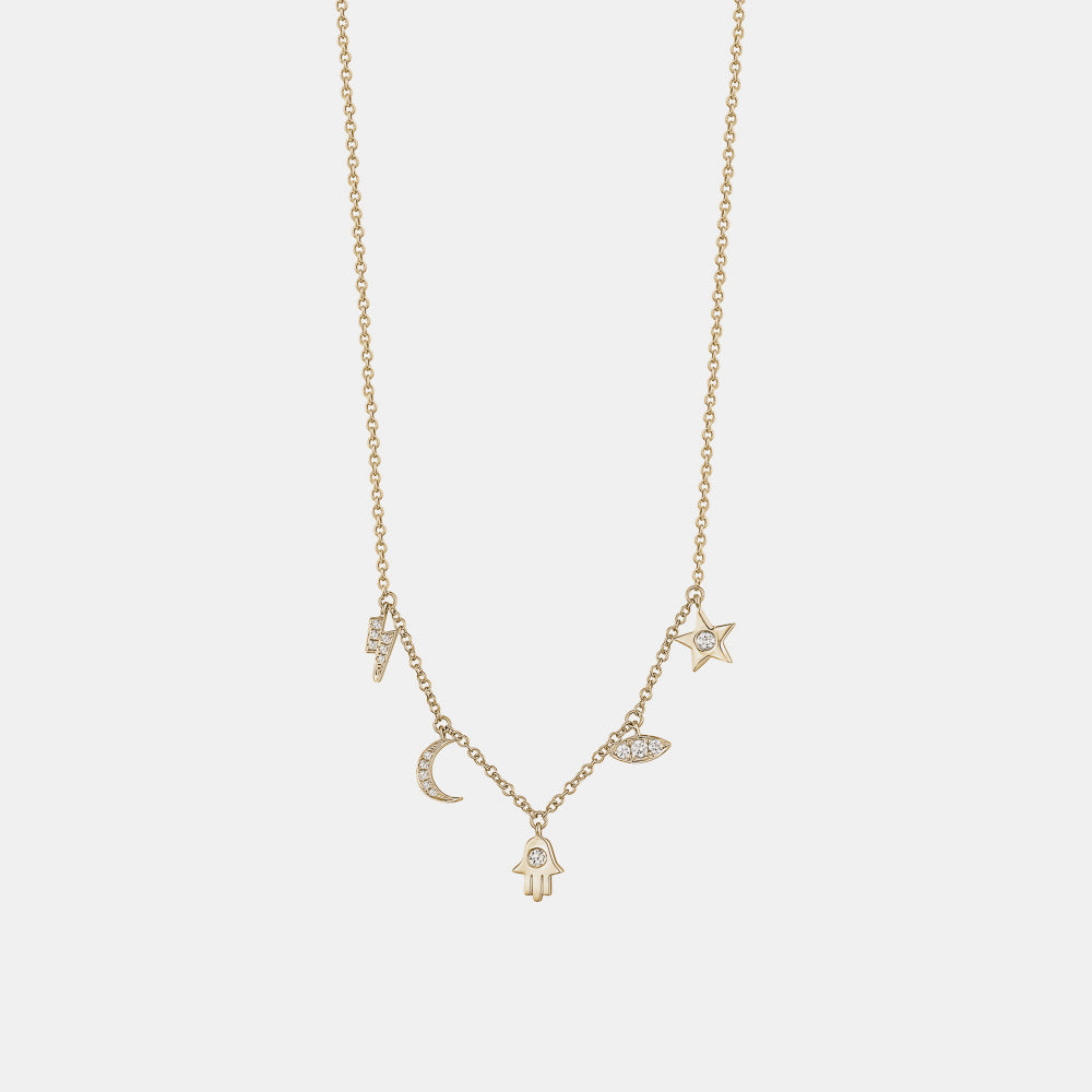 Dangling Diamond Multiple Charm Necklace