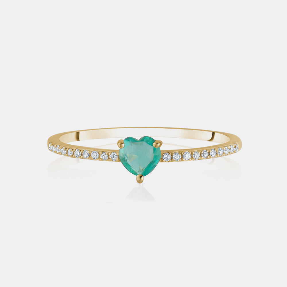 Green Emerald Heart Pavé Ring