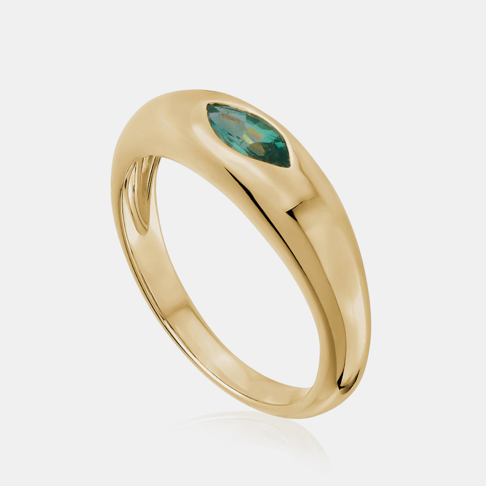 Inlay Marquise Shaped Green Emerald Ring