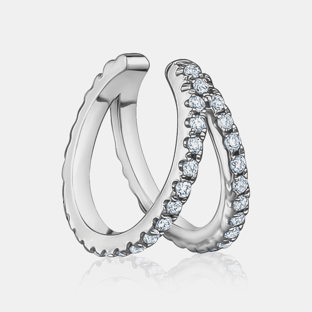 Double Row Diamond Ear Cuff - 14K White Gold