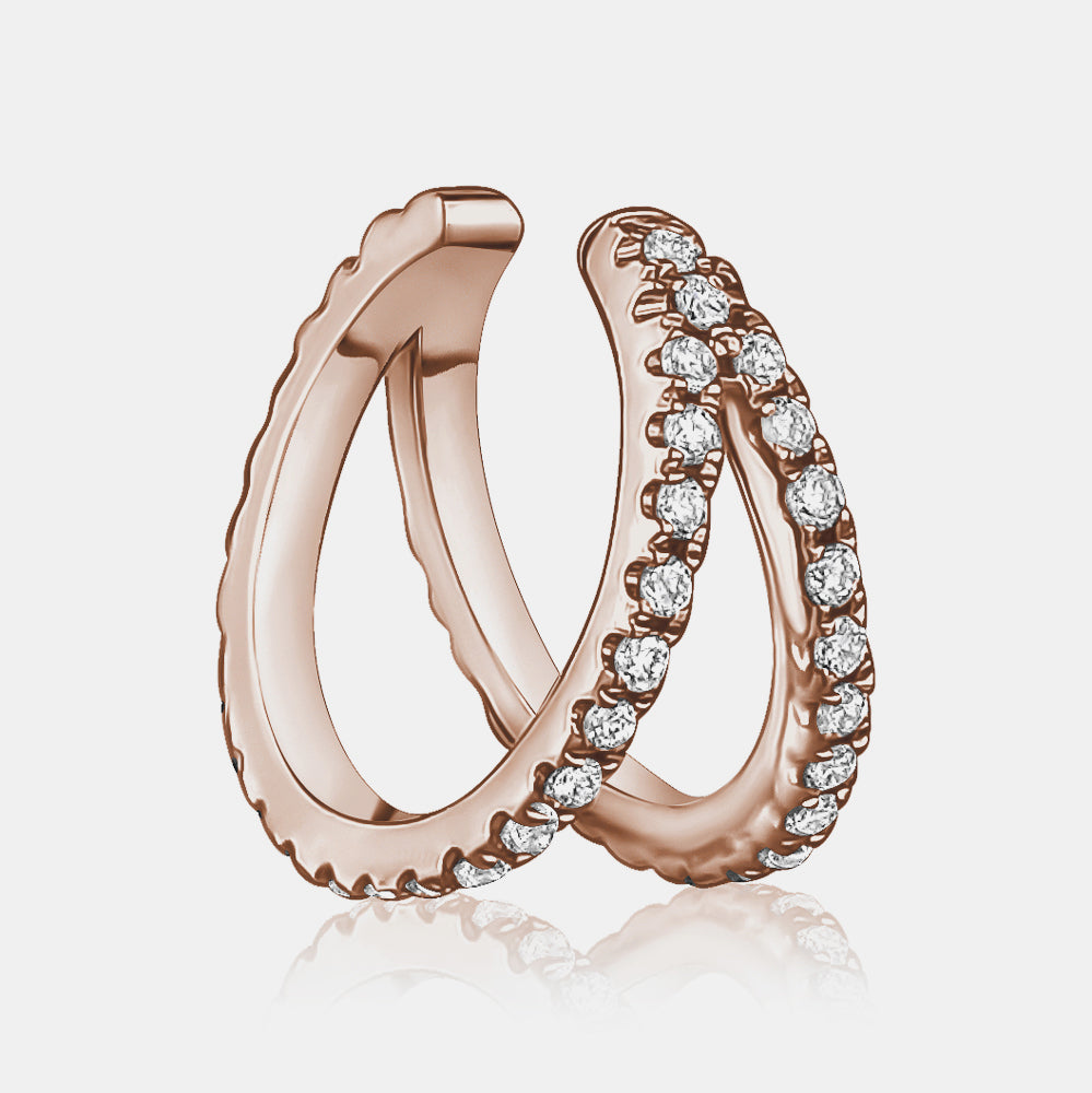 Double Row Diamond Ear Cuff - 14K Rose Gold
