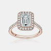 Bague de fiançailles taille émeraude avec halo