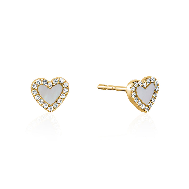 Pave Outline Stone Heart Studs