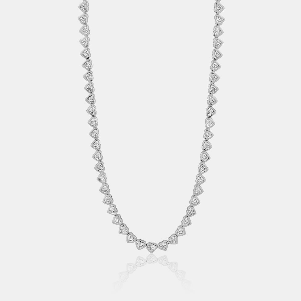 Half Way Bezel-Set Heart Shape Diamond Tennis Necklace
