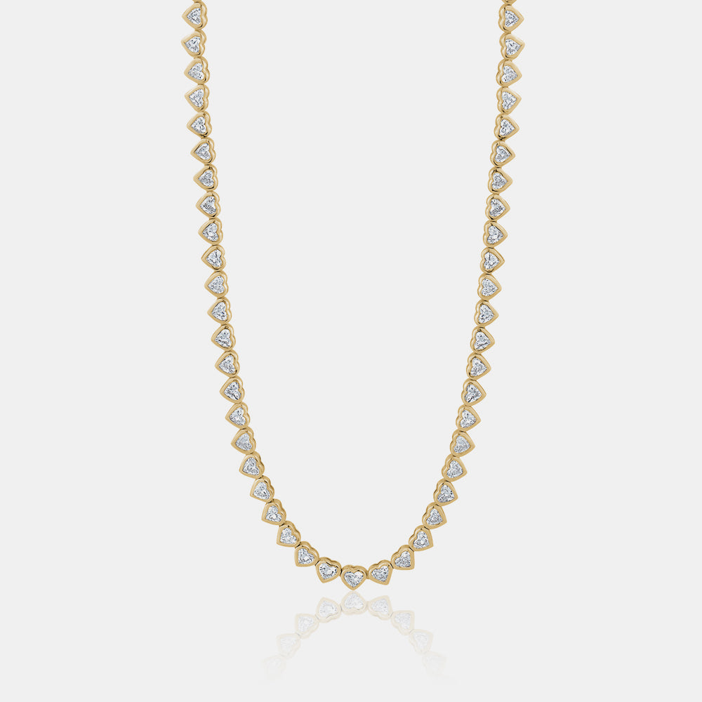 Half Way Bezel-Set Heart Shape Diamond Tennis Necklace