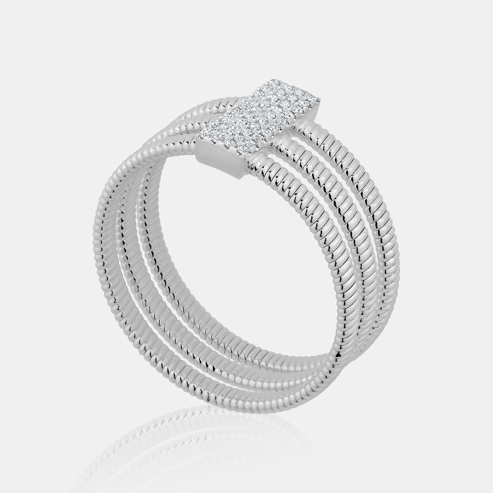 Three Row Omega Diamond Ring - 14K White Gold