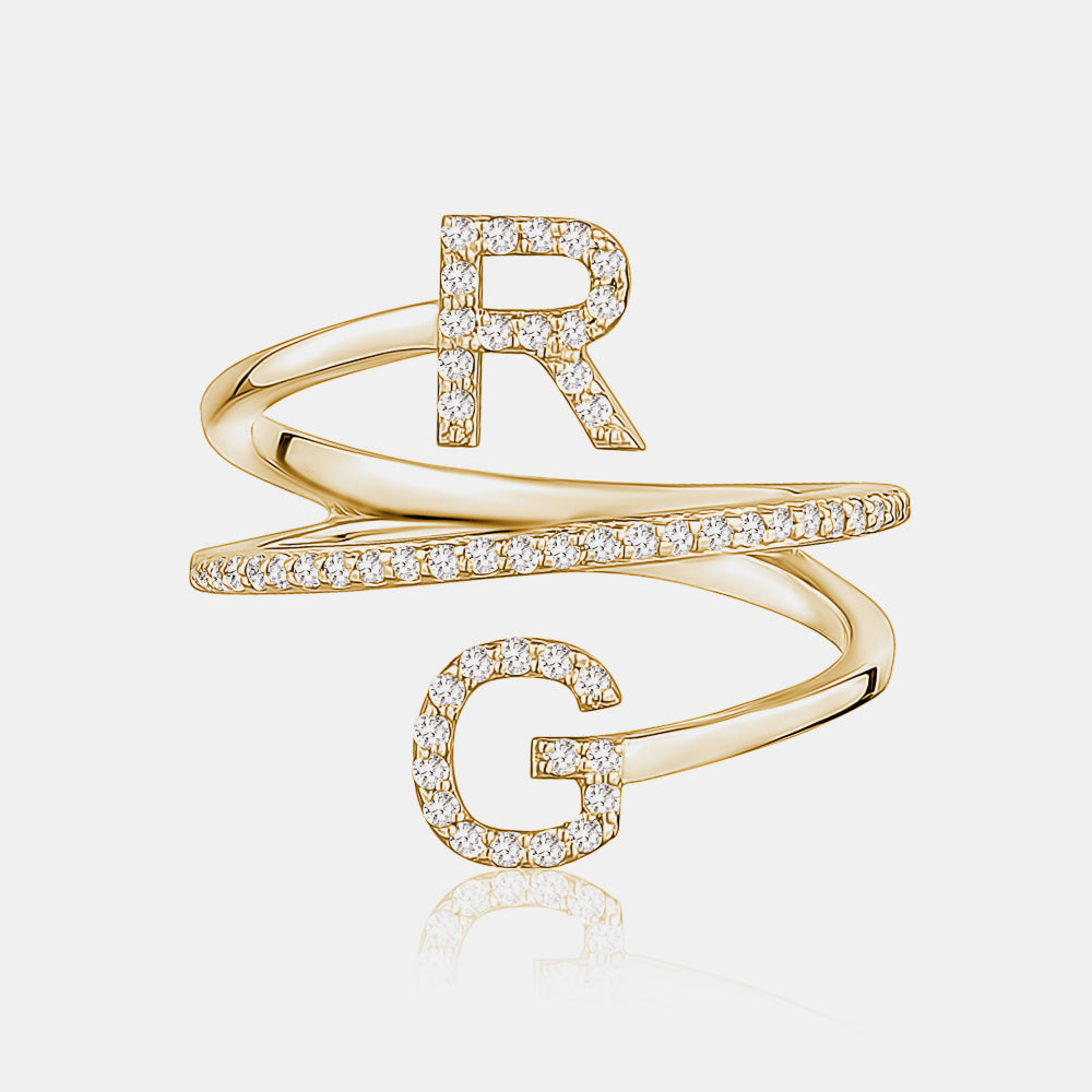Diamond Double Initial Coil Ring | Isaac Mayer