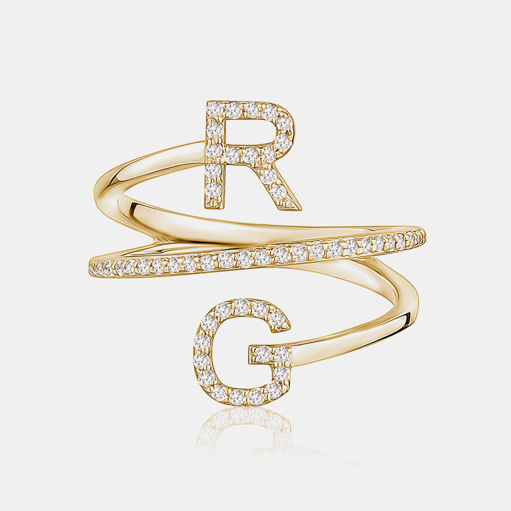 Diamond Double Initial Coil Ring