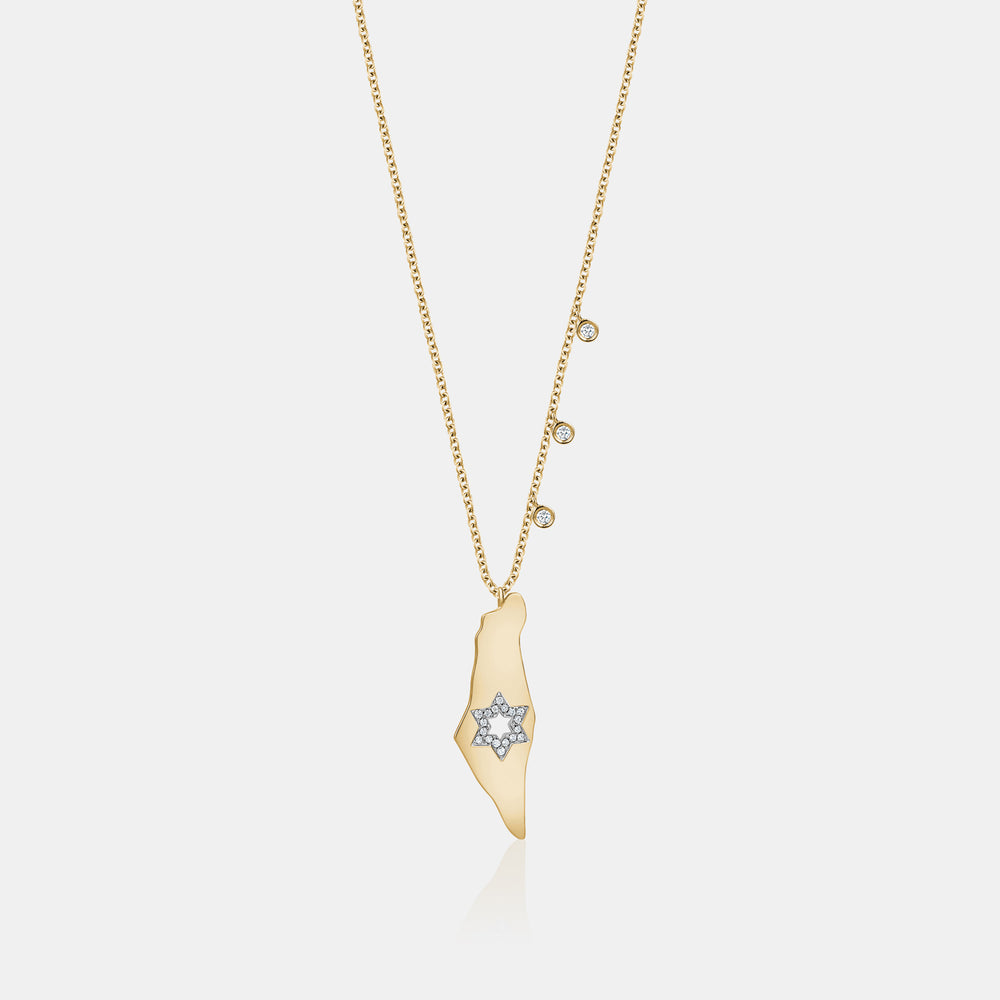 Diamond Map of Israel Necklace - 14K Yellow Gold