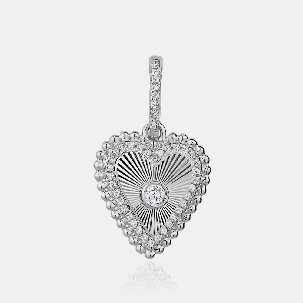 Diamond Fluted Beaded Heart Charm